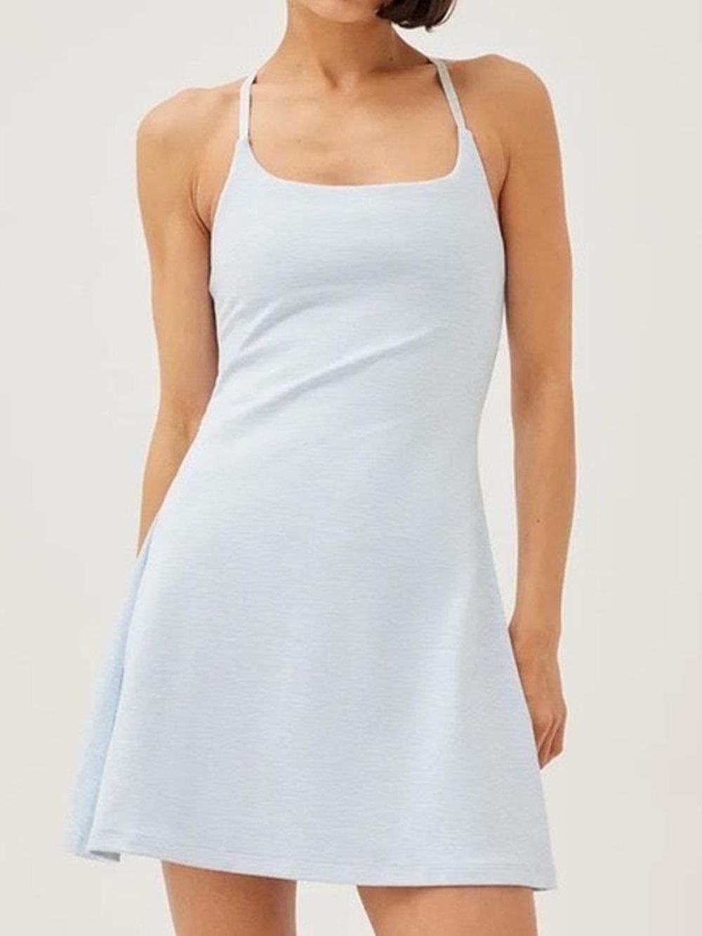 Light Blue Square-Neck A-Line Dress